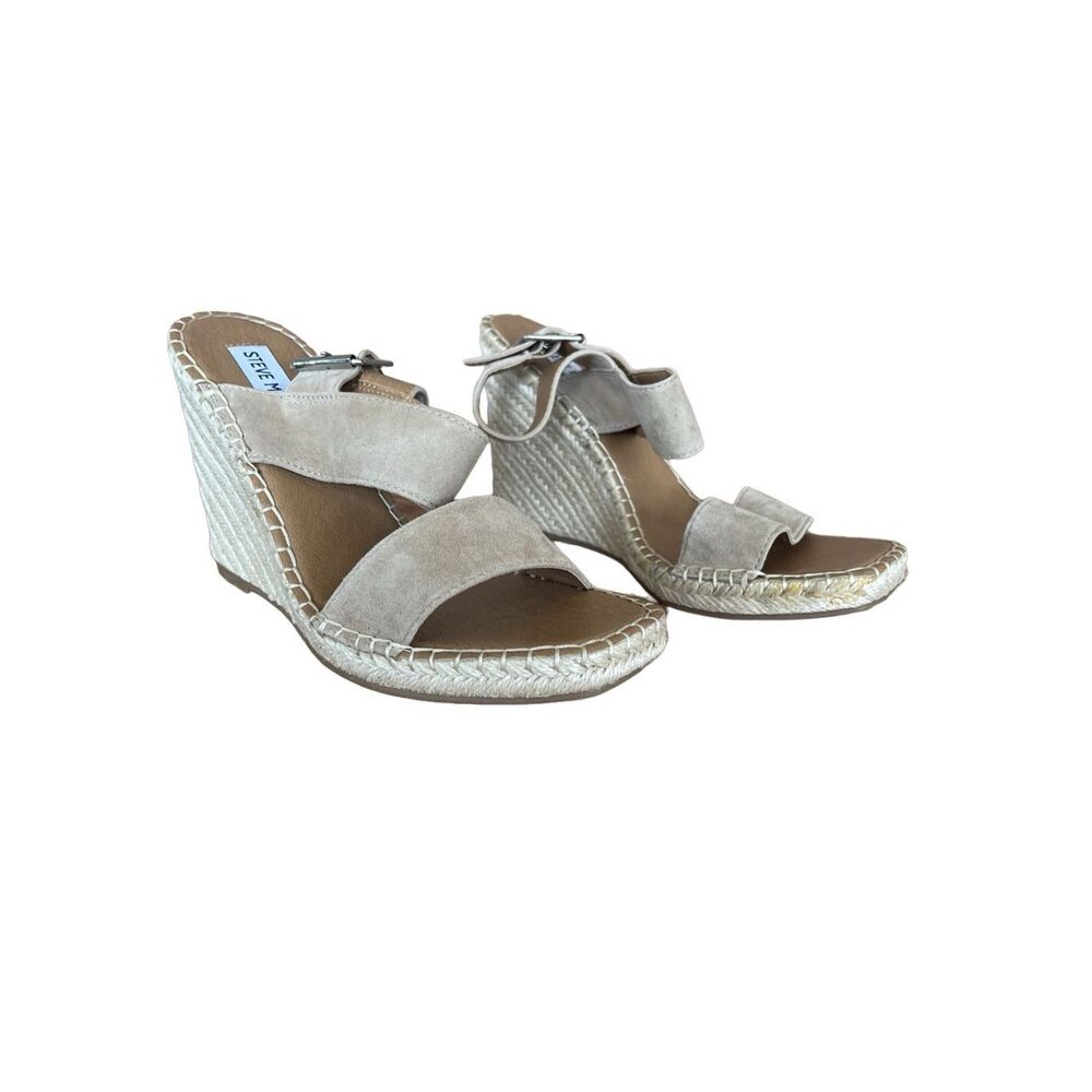 Steve Madden Womens Tan Leather Upper Espadrille Heel Uri Wedge Sandal Size 7.5 - Picture 7 of 7